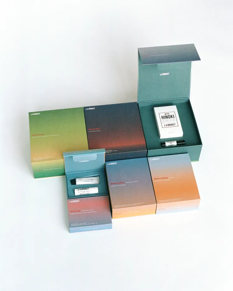 L:a Bruket北國禮盒系列，包裝以美妙的漸層色彩詮釋斯堪地那維亞冬季的天空。品牌提供