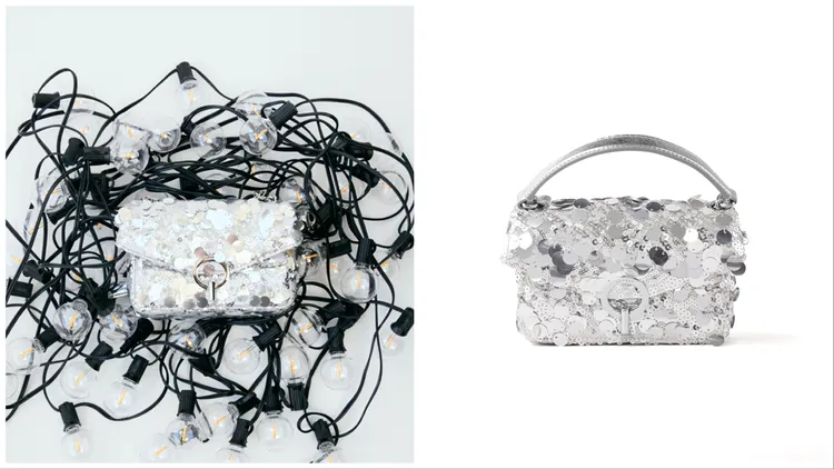 銀色迷你YZA亮片肩背包，1萬390元。品牌提供