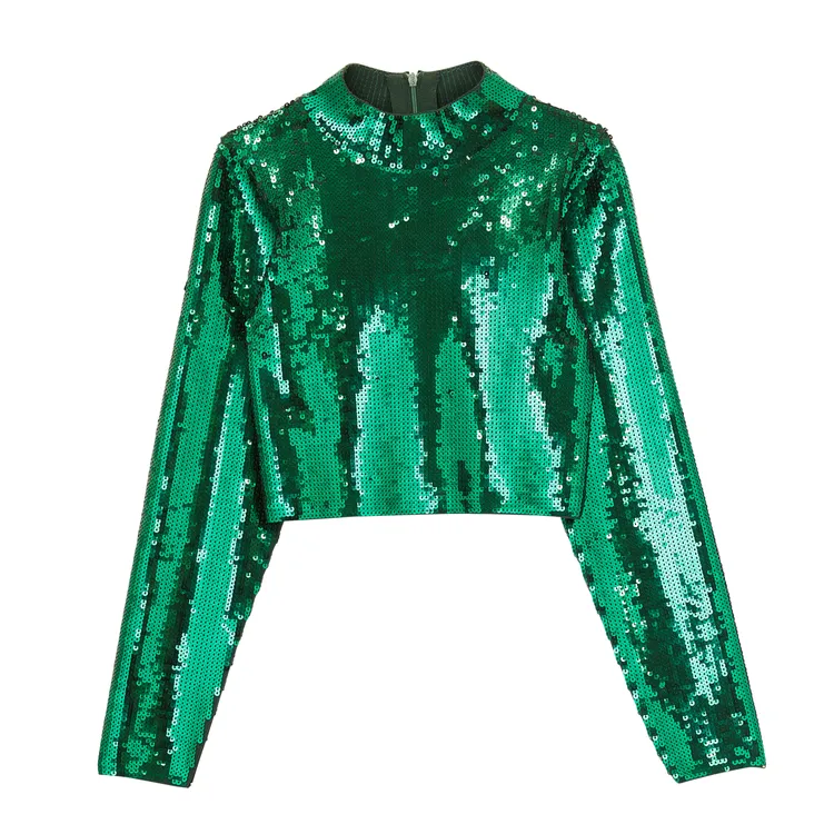 綠色亮片短版上衣，9590元。品牌提供