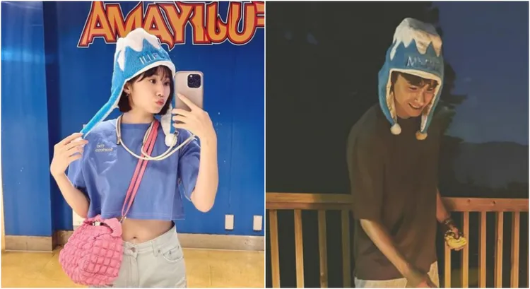 遊日本，拍照帽子露餡。翻攝自雙方IG