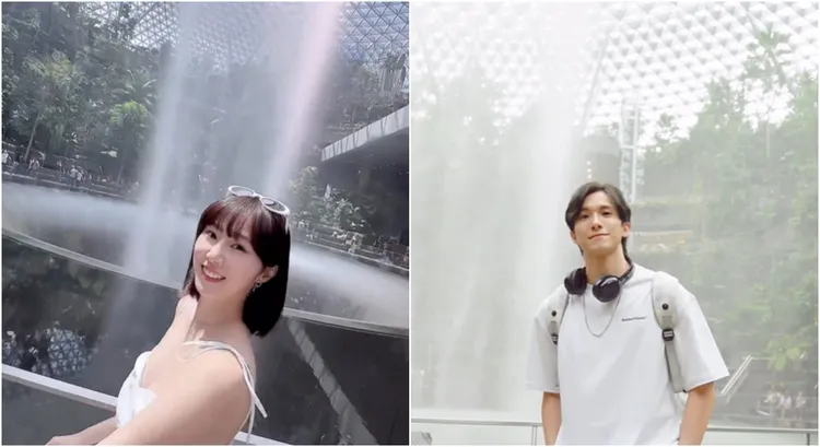 兩人去新加坡也都在網紅瀑布拍照。翻攝自雙方IG
