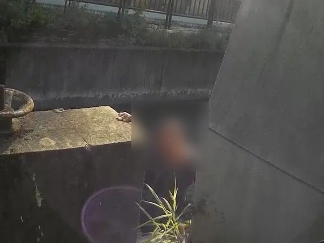 男子一度跳入大圳。平鎮警分局提供