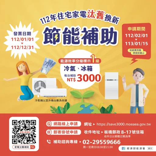 年底前家電汰舊換新　不只節能　還享3,000元補助金