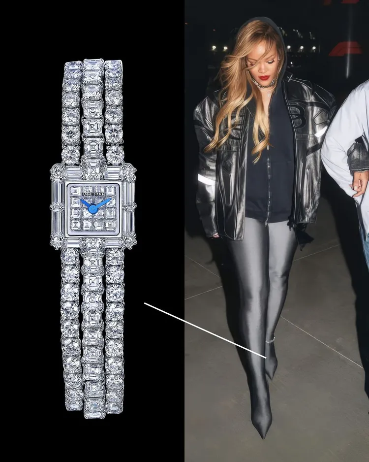 Jacobs & Co.公開了蕾哈娜腳上鑽錶的細節圖。翻攝jacobsandco IG