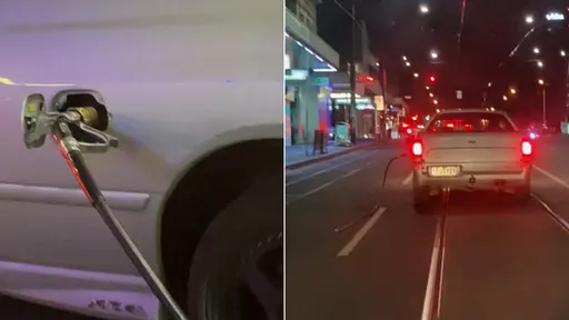 汽車拖著油槍油管趴趴走　啥？駕駛被提醒還一臉懵