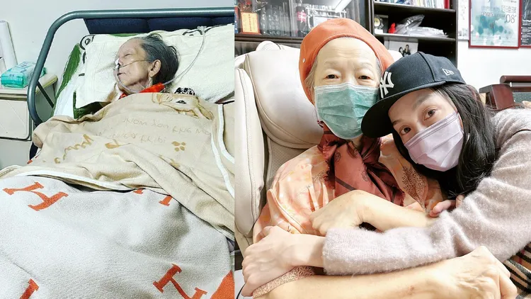 范瑋琪母親去年生日精神奕奕（右圖），今年插鼻管臥病在床（左圖）。翻攝fanfan IG