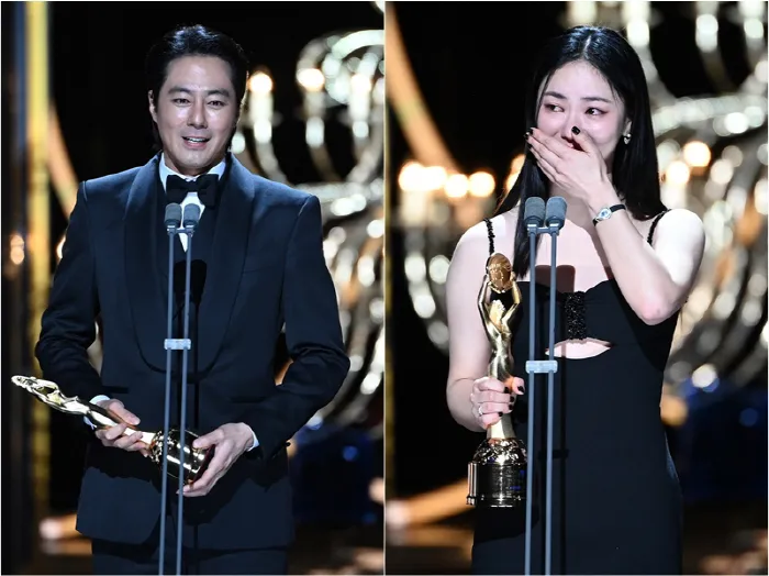 趙寅成（左圖）、全余贇獲頒最佳男女配角。翻攝朝鮮體育