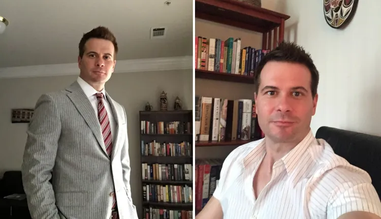 CIA帥哥前探員雷蒙德造型多變，可以西裝畢挺、衣冠楚楚（左圖）；也可以走休閒文青風（右圖）。翻攝NBC