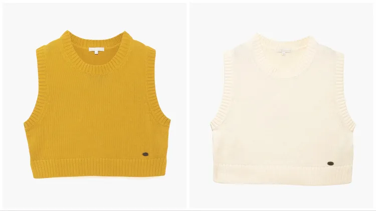圓領針織背心黃、白，各3580元。品牌提供