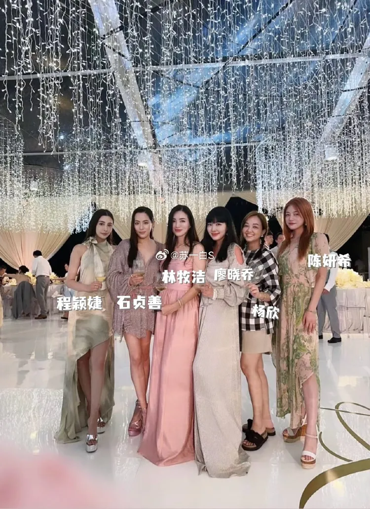 程穎婕、石貞善、林牧潔、廖曉喬、楊欣、陳妍希合照，網紅濾鏡有點失真。翻攝蘇一白S微博