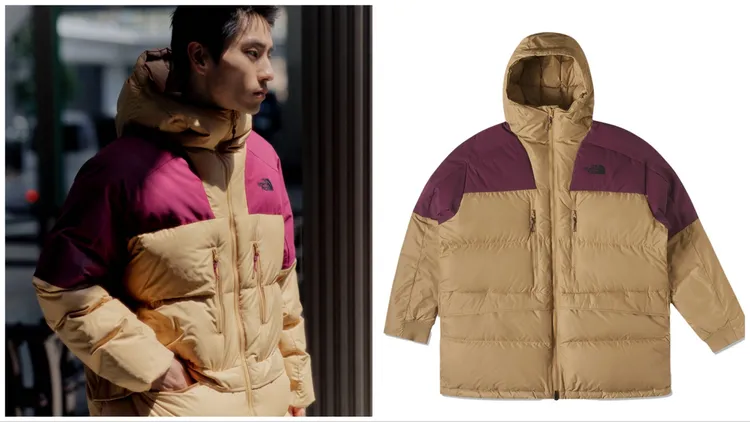 UE男款卡其色防潑水保暖舒適可調節羽絨外套，2萬4800元。品牌提供