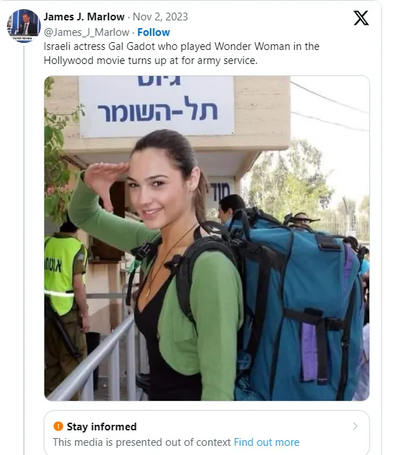 蓋兒加朵年輕時入伍照近日引發軒然。翻攝X平台@James_J_Marlow