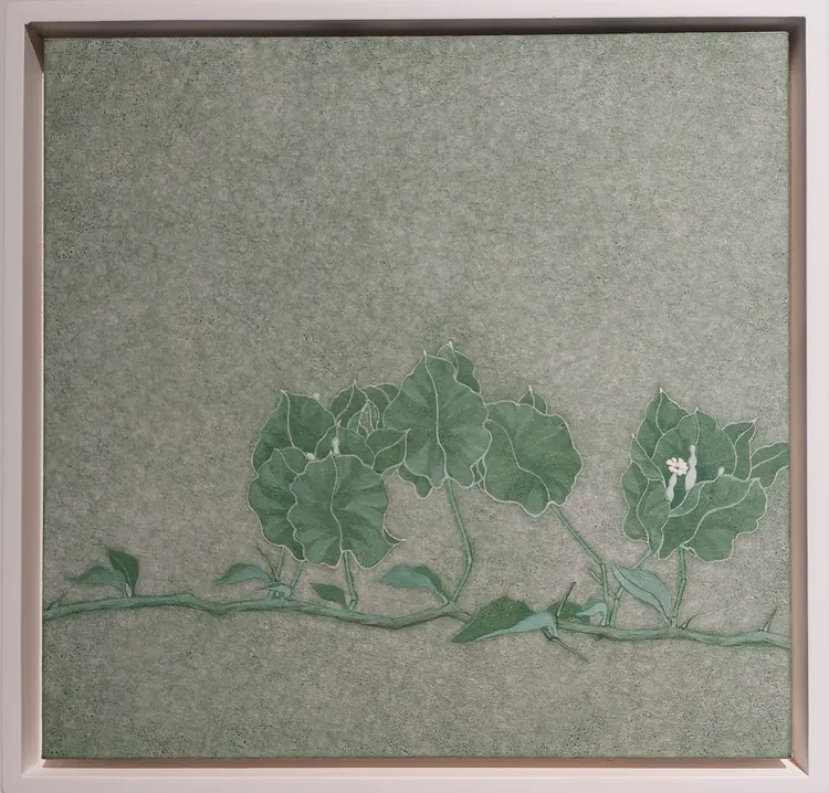 鍾舜文小品，都是母親親手栽種，種在自家菜園，天天都相見的蔬菜花果，呈現田園生活的恬淡。凃建豐攝