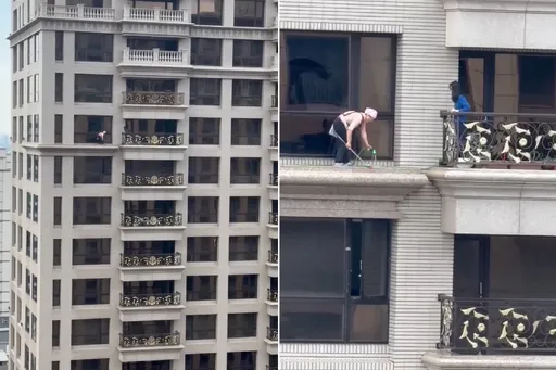 家政婦搏命「20樓高空打掃零防護」 全網喊扯:光看腳都軟了