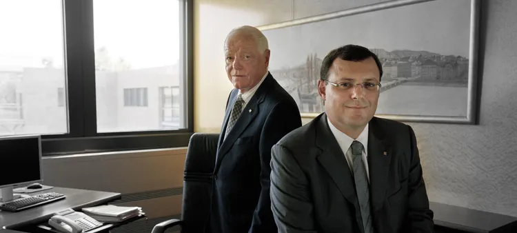 百達翡麗公司榮譽總裁的父親Philippe Stern（左）與兒子、現任總裁Thierry Stern。翻攝品牌官網