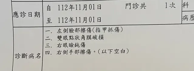 女子前往醫院驗傷。翻攝自Dcard