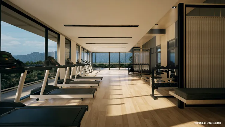 VIP公設會館健身房，享受看山景跑步的愜意。