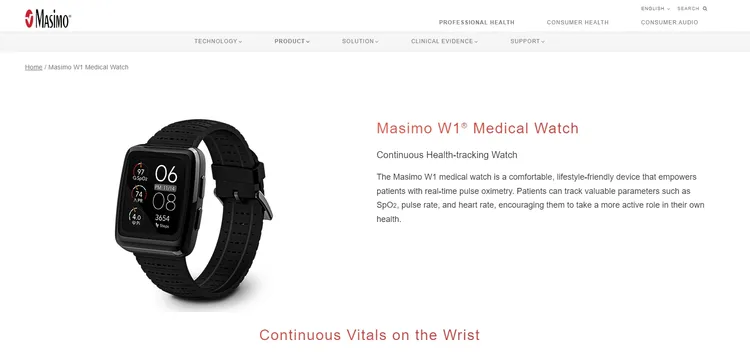 Masimo指控蘋果挖角其員工、竊取其脈搏血氧監測技術。翻攝Masimo官網