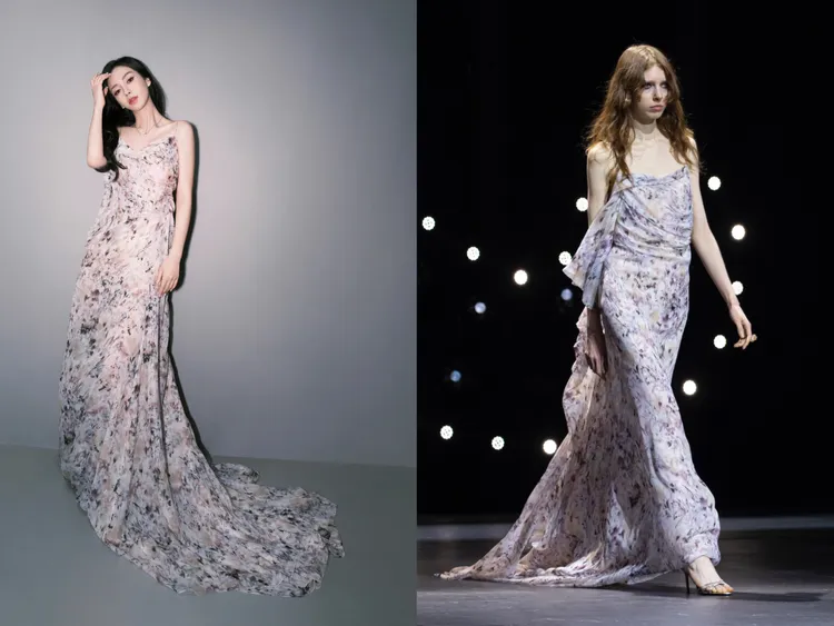 Angelababy以印花長禮服帶來擅長的浪漫風貌。品牌提供