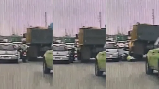 騎士「鑽車縫」車陣搶快　瞬間失衡摔入大車輪下爆頭亡