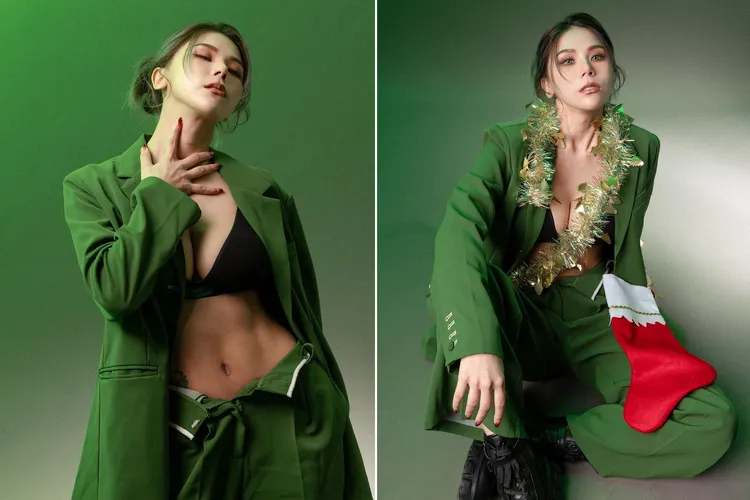 蕾菈聖誕節不當聖誕女郎，改穿綠色帥氣西裝。取自蕾菈IG