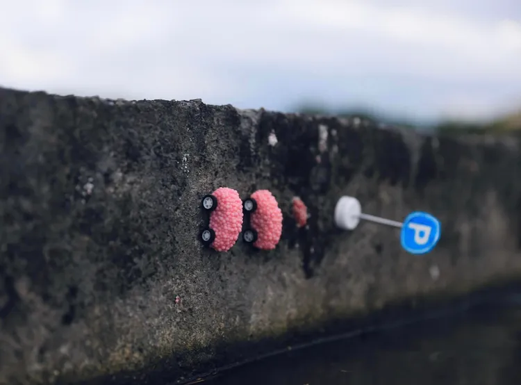 這「粉紅超跑」是以福壽螺卵手工製作。翻攝自臉書「田文社」