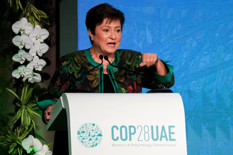 國際貨幣基金總裁喬治艾娃，本月2日在杜拜舉行的聯合國氣候峰會（COP28）發言。路透社