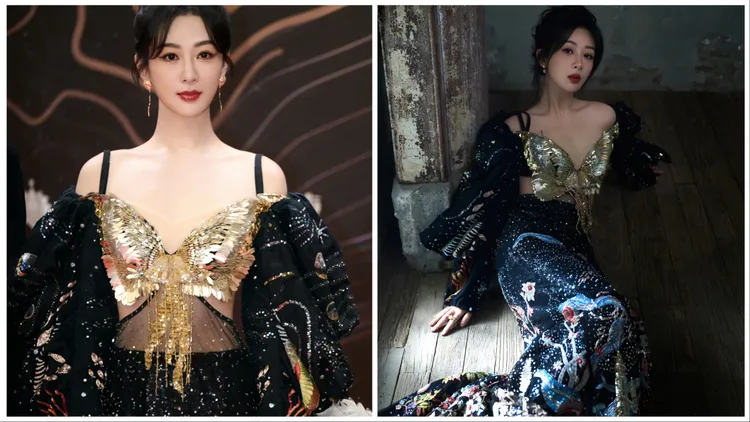 楊紫以暗黑蝴蝶裝露胸又露腰。翻攝楊紫工作室微博