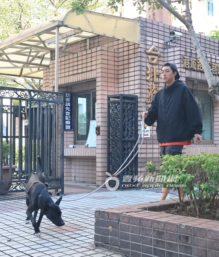 蔡凡熙在內湖的咖啡廳附近遛愛犬Amo。特勤中心攝
