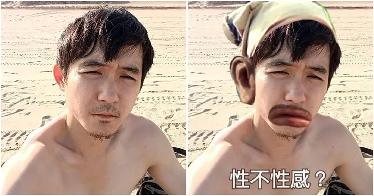 海灘大叔撞臉港星梁朝偉，網友神P圖，變身經典電影角色。翻攝《P圖公社》社團