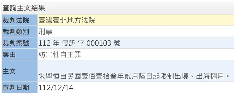 朱學恒被追加限制出境8個月。翻攝自劉宇臉書