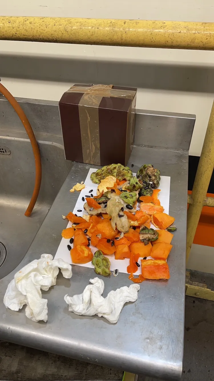 紙盒內放有果皮，虛驚一場。高雄分局提供