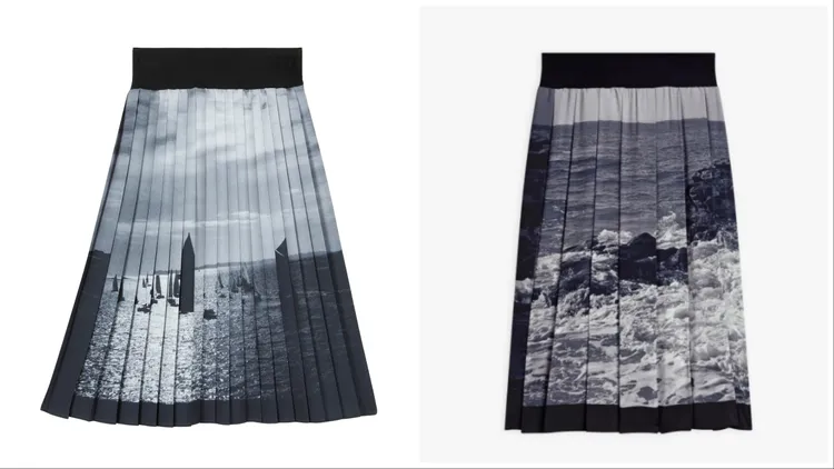 Photoprints bateaux à Antibes半身裙（左）2萬8980元、Photoprints Vagues a Hoedic半身裙 （右）2萬580元。品牌提供