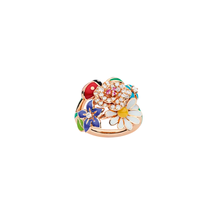 Diorette彩漆玫瑰金鑲鑽戒指，未定價。品牌提供