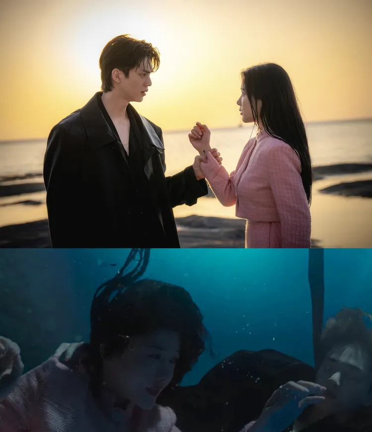 《惡魔》宋江（上圖左）救金裕貞落水，手上的十字架印記因此轉移到對方手上。翻攝Netfllix