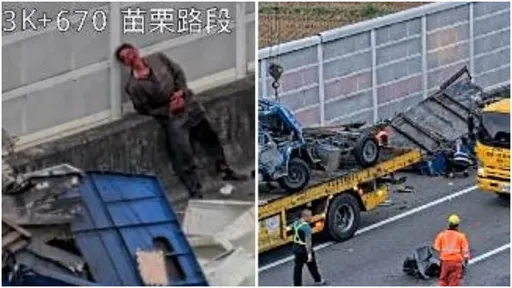 國道3輛貨車追撞幾近全碎　「駕駛血淋淋癱路肩」影像曝光