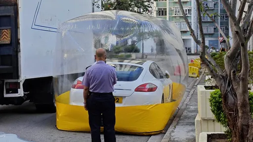 違停新招?保時捷插路邊 「充氣保護罩」讓你動不了它