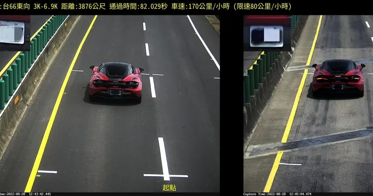 台66東向測速器拍下跑車在限速80公里路段以時速170公里高速行駛。桃園市警局交通大隊提供