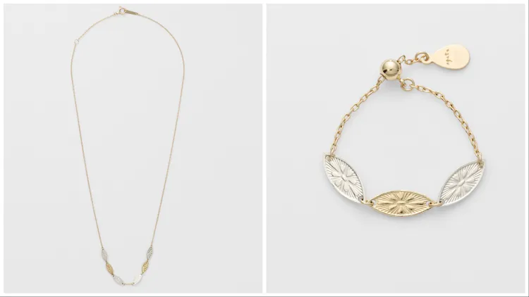 10K x SV 菊菱紋項鍊（左）1萬9100元、10K x SV 菊菱紋鍊戒（右）8900元。品牌提供