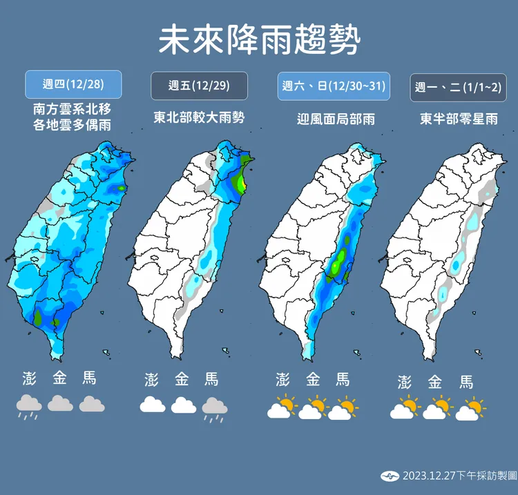 降雨趨勢。氣象署提供