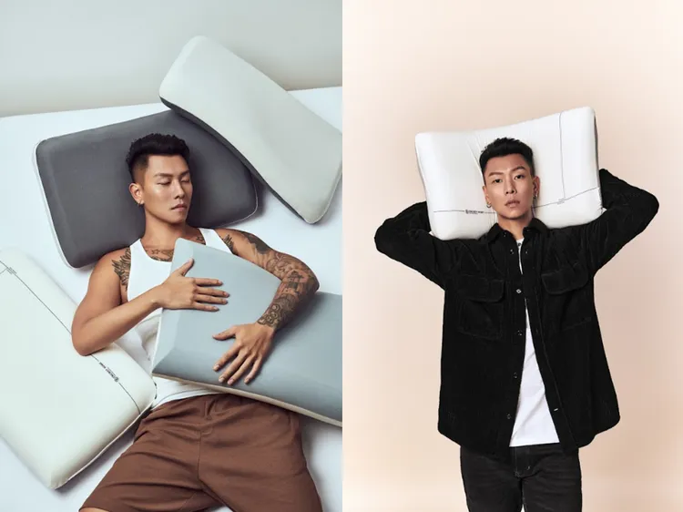 被誤以為在工作睡覺的照片原來是瘦子代言ONEBOY HOME的宣傳照。產品為最新品熟睡夾芯枕