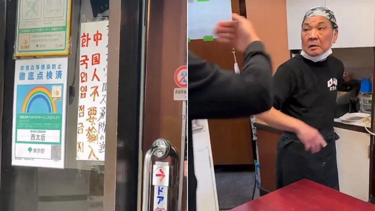 日本餐廳公告「中國人禁止入內」遭中國網紅鬧場。取自推特
