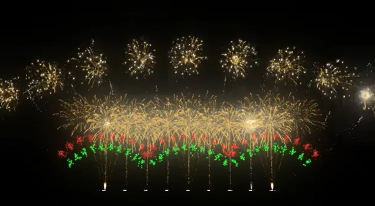 台南跨年將施放近3千發煙火，造型宛如飛龍，象徵「福氣龍總來」。南市府提供