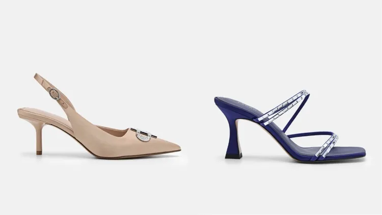 PEDRO標誌緞面高跟鞋（左）3290元、Savannah高跟涼鞋（右）2690元。品牌提供