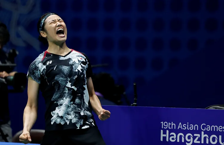 安洗瑩今年10月在杭州亞運的比賽。新華社