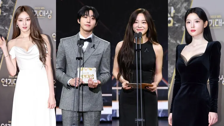 安孝燮（左2）和螢幕女友們《浪漫醫生金師傅3》李聖經（左）、《社內相親》金世正、《紅天機》金裕貞同台。翻攝OSEN、SBS、韓國經濟