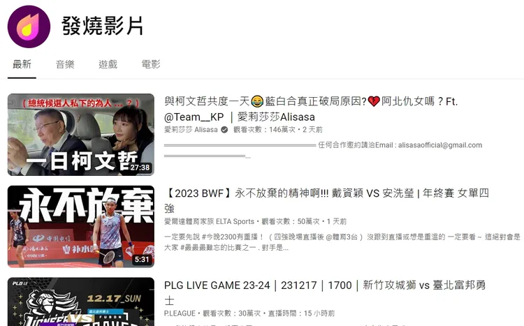 愛莉莎莎「一日柯文哲」影片上架2天累積146萬觀看，持續佔據發燒榜第一。翻攝自愛莉莎莎YouTube