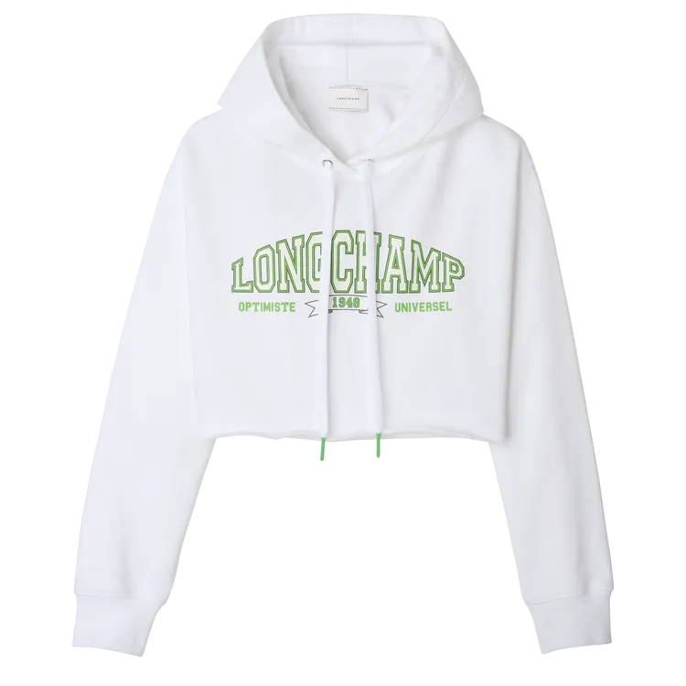 短版抽繩帽T （白色），1萬1500元。品牌提供