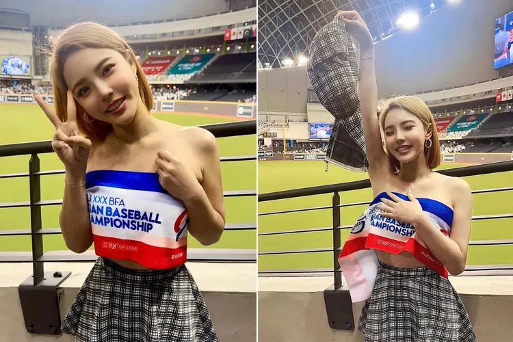 肝連妹朝聖大巨蛋，兌現「贏球就脫」承諾。取自肝連妹IG