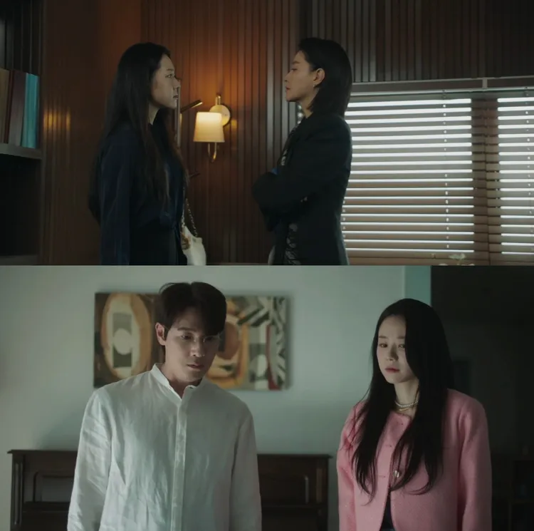 李英愛發現老公金榮在（下圖左）出軌自己的團員李偲源。翻攝Disney+